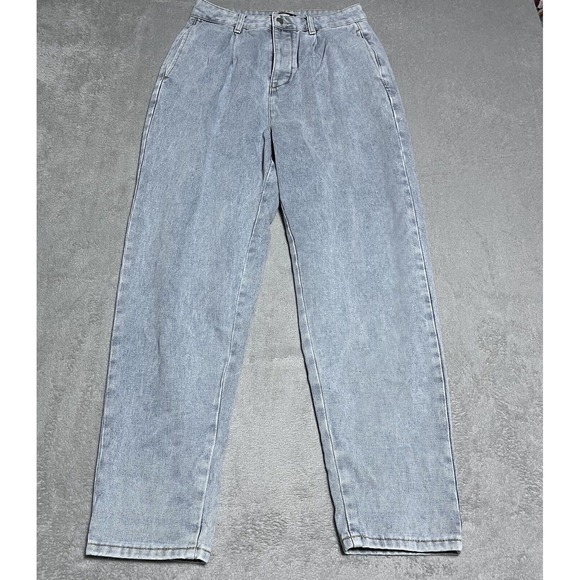 Missguided‎ High Waisted Pleat Front Slouch Jeans Womens 4 Light Blue Straight - Picture 1 of 8